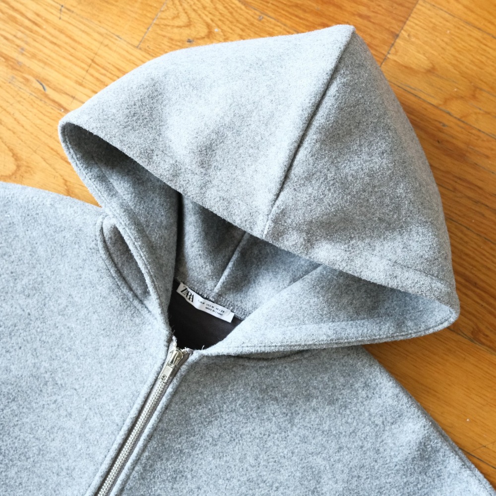 Zara Full Zip Hoodie Gray Textured Knit Boxy Relaxed Fit Sz M Streetwear Zip Up - Picture 3 of 9